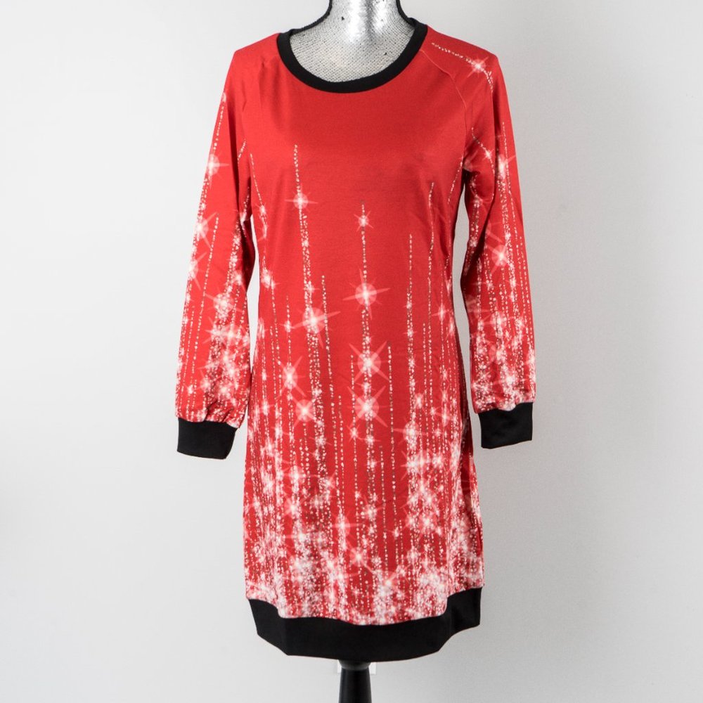 NWT Red & Gold Fairy Lights Raglan Dress  - Medium